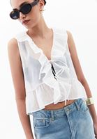 Bayan Krem Fırfırlı Bluz ( TENCEL™ )