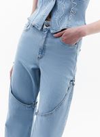 Bayan Mavi İşlevli Yüksek Bel Denim Pantolon