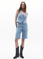 Bayan Mavi İşlevli Yüksek Bel Denim Pantolon