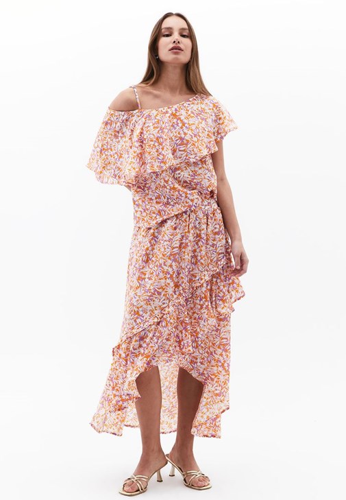 Çok Renkli Yüksek Bel Fırfırlı Etek ( TENCEL™ )