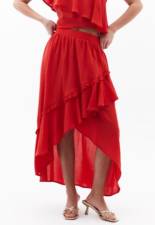 Asimetrik Kesim Uzun Etek ve Bluz Kombini