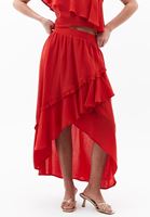 Bayan Kırmızı Asimetrik Kesim Etek ( TENCEL™ )