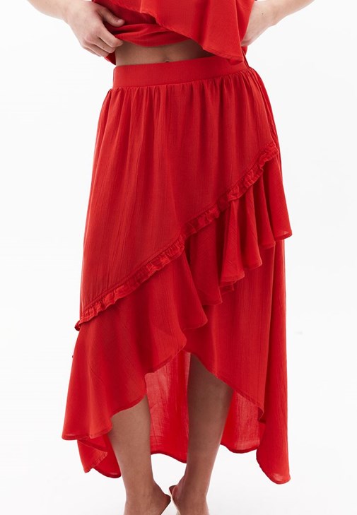 Asimetrik Kesim Uzun Etek ve Bluz Kombini