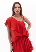 Bayan Kırmızı Volanlı Bluz ( TENCEL™ )