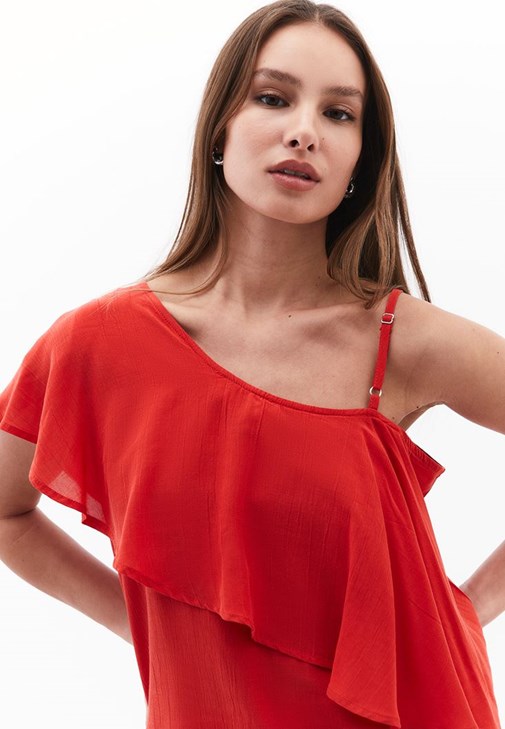 Volanlı Bluz ve Uzun Etek Kombini