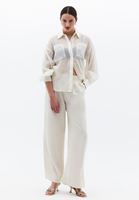 Bayan Krem Ultra Yüksek Bel Wide-Leg Pantolon ( TENCEL™ )