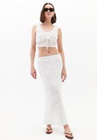 Bayan Beyaz Yüksek Bel Yırtmaçlı Uzun Etek