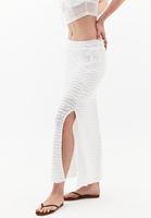 Bayan Beyaz Yüksek Bel Yırtmaçlı Uzun Etek