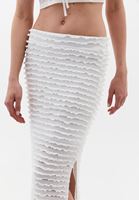 Bayan Beyaz Yüksek Bel Yırtmaçlı Uzun Etek