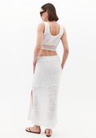 Bayan Beyaz Yüksek Bel Yırtmaçlı Uzun Etek