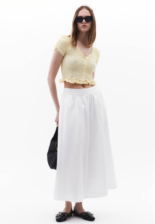 V Yaka Bluz ve Uzun Etek Kombini