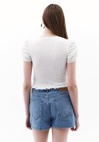 Bayan Krem Düğmeli V Yaka Bluz