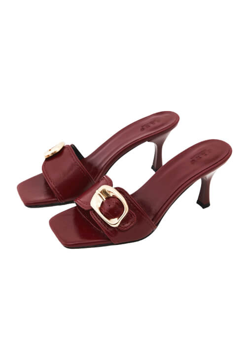 Bordo Toka Detaylı Topuklu Terlik