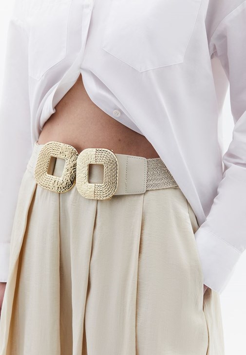 Krem Toka Detaylı Hasır Kemer