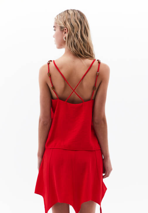 Boncuk Detaylı Bluz ve Etek Kombini