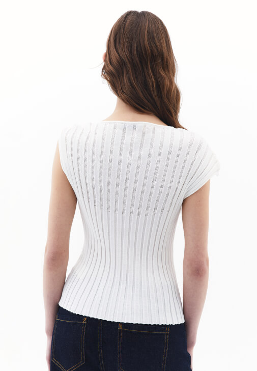 Bot Yaka Triko Bluz ve Wide-Leg Pantolon Kombini