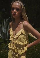 Bayan Sarı Keten Karışımlı Fırfırlı Bluz