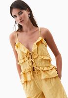 Bayan Sarı Keten Karışımlı Fırfırlı Bluz