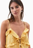 Bayan Sarı Keten Karışımlı Fırfırlı Bluz