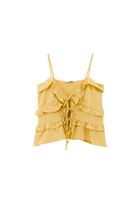 Bayan Sarı Keten Karışımlı Fırfırlı Bluz