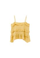 Bayan Sarı Keten Karışımlı Fırfırlı Bluz