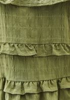 Bayan Yeşil Keten Karışımlı Fırfırlı Bluz