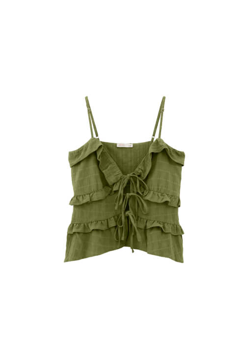 Keten Fırfırlı Bluz ve Keten Pantolon Kombini