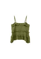 Bayan Yeşil Keten Karışımlı Fırfırlı Bluz