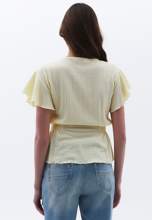 Büzgülü Bluz ve Wide-Leg Denim Pantolon Kombini