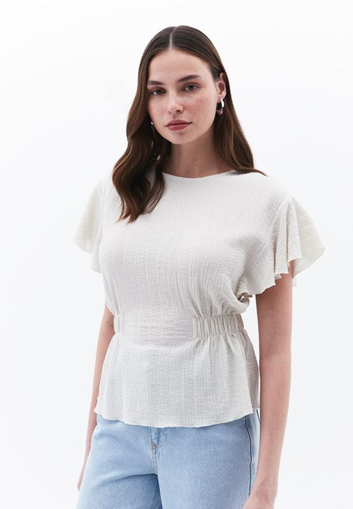 Büzgülü Bluz Denim Pantolon Kombini