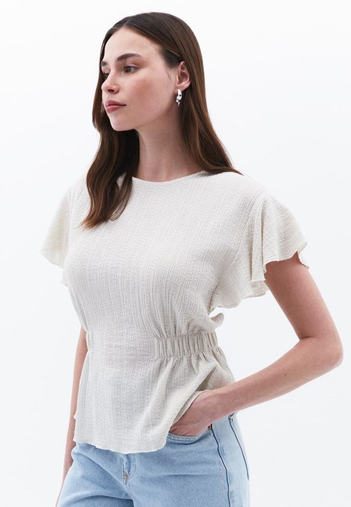 Büzgülü Bluz Denim Pantolon Kombini