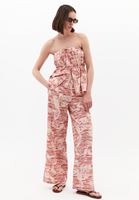Bayan Çok Renkli Keten Karışımlı Wide-Leg Pantolon