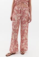 Bayan Çok Renkli Keten Karışımlı Wide-Leg Pantolon