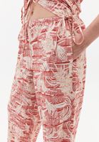 Bayan Çok Renkli Keten Karışımlı Wide-Leg Pantolon