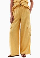 Bayan Sarı Keten Karışımlı Kargo Pantolon