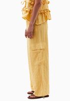 Bayan Sarı Keten Karışımlı Kargo Pantolon