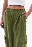 Bayan Yeşil Keten Karışımlı Kargo Pantolon