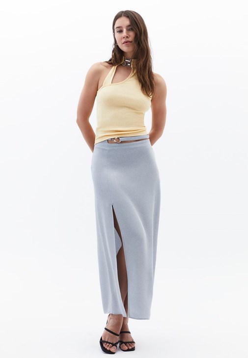 Gri Yüksek Bel Uzun Etek (TENCEL™ )