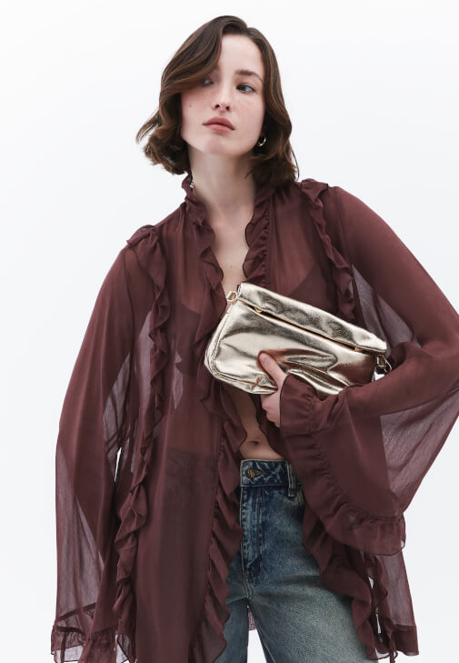 Fırfırlı Kimono ve Denim Pantolon Kombini