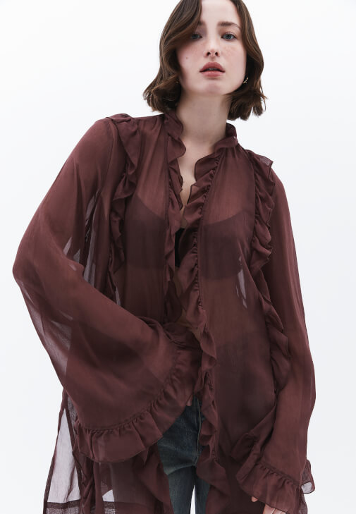 Fırfırlı Kimono ve Denim Pantolon Kombini