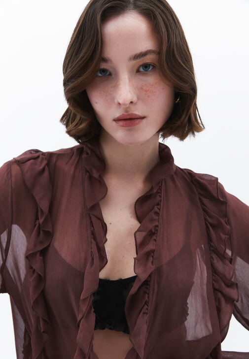 Fırfırlı Kimono ve Denim Pantolon Kombini