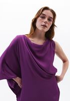 Bayan Mor Asimetrik Kesim Midi Elbise