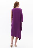 Bayan Mor Asimetrik Kesim Midi Elbise