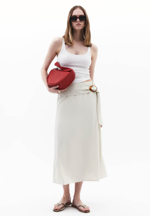  Toka Detaylı Midi Etek