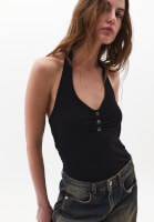 Halter Yaka Atlet ve Barrel-Fit Denim Pantolon Kombini