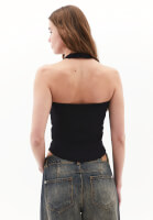 Halter Yaka Atlet ve Barrel-Fit Denim Pantolon Kombini