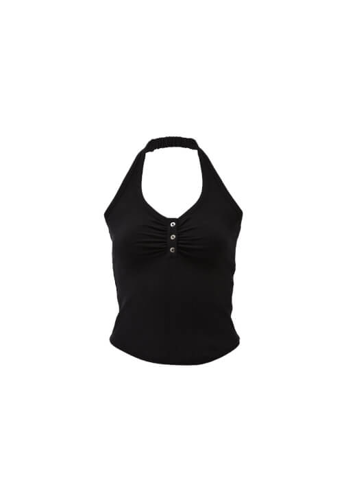 Halter Yaka Atlet ve Barrel-Fit Denim Pantolon Kombini