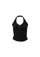 Halter Yaka Atlet ve Barrel-Fit Denim Pantolon Kombini