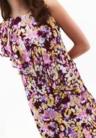 Bayan Çok Renkli Fırfır Detaylı Uzun Elbise