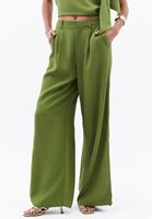 Bayan Yeşil Ultra Yüksek Bel Wide-Leg Pantolon